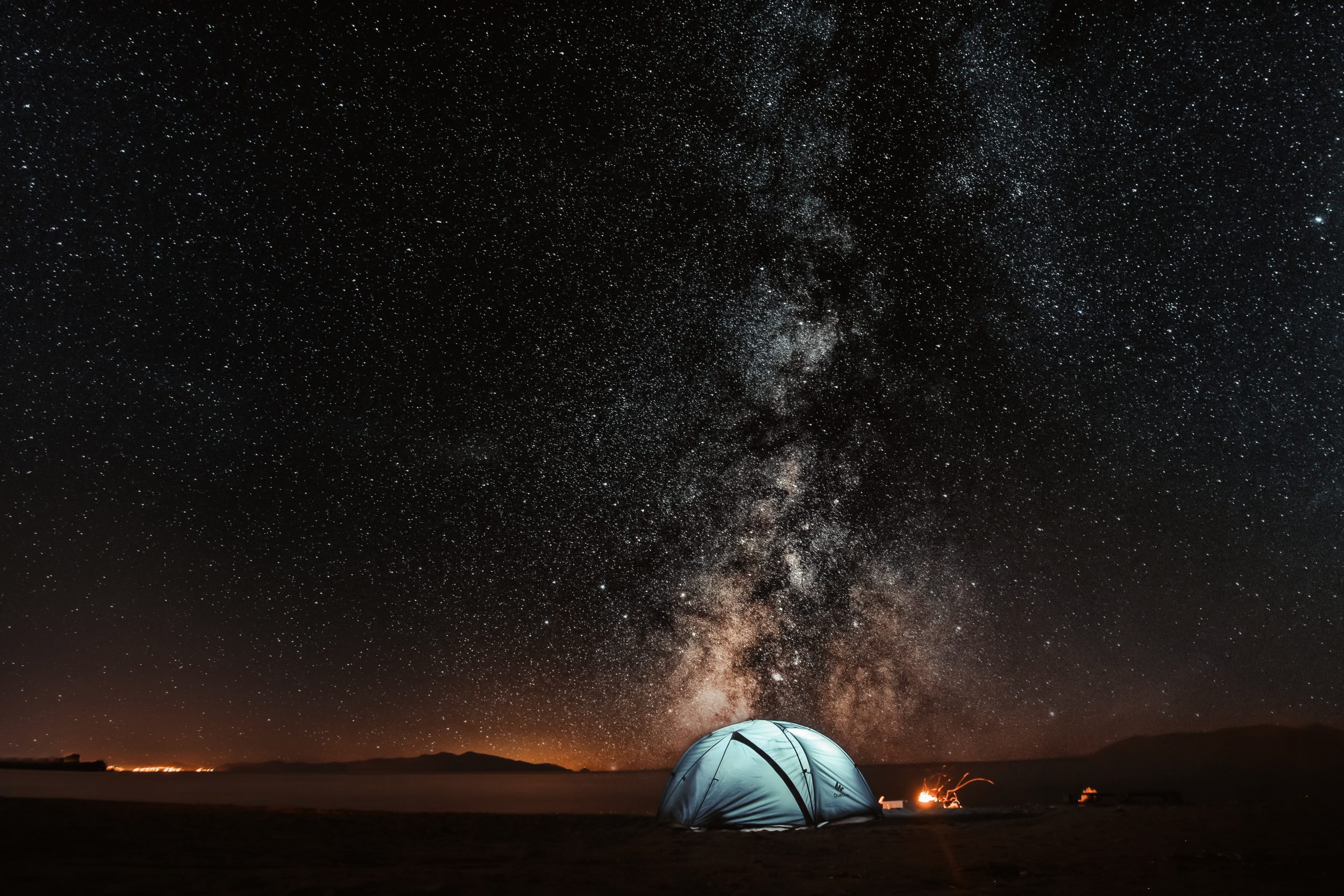 Camping at Night under the Milky Way